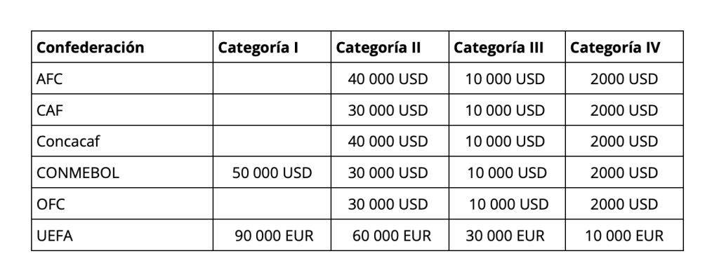 Costos de formación y categorización de clubes en el año 2023