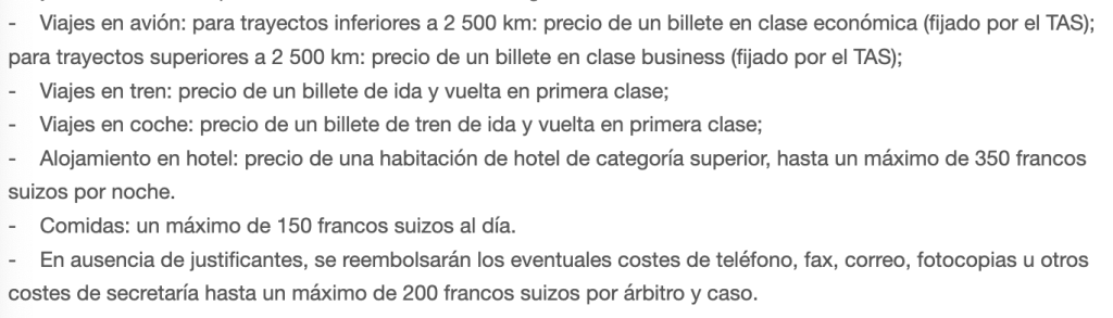 Costes de Apelar al TAS